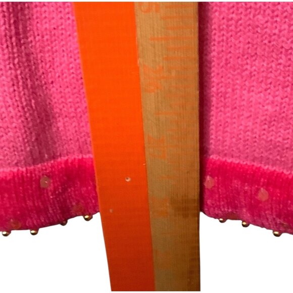 Vtg Quacker Factory Pink V-Neck Snowman Sequin Sweater Women Large Cotton Blend - Picture 7 of 8